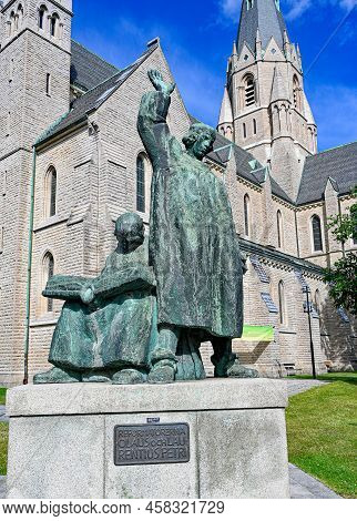 Statue Of The Reformers Olaus And Laurentius Petri Outside A Church In Orebro Sweden July 17 2022