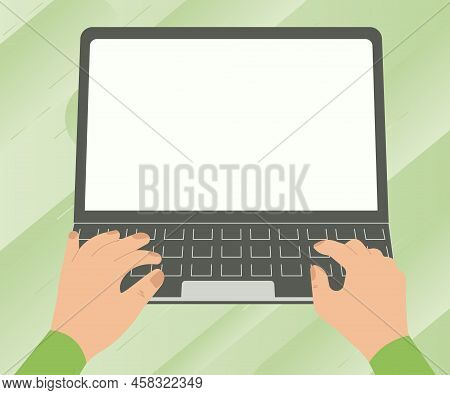 Illustration Of A Busy Hand Working On Laptop Searching For New Wonderful Ideas. Palm Drawing Active