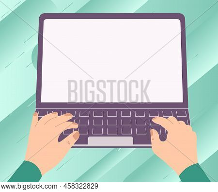 Illustration Of A Busy Hand Working On Laptop Searching For New Wonderful Ideas. Palm Drawing Active