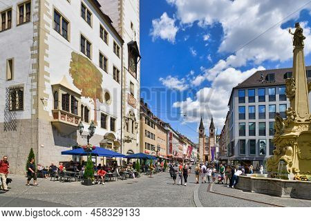 Würzburg, Germany - July 2022: Street Called 'domstrasse' Leading Towards Dome Monument