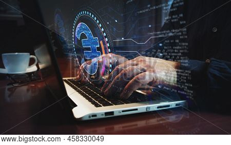 Euro Currency Icon And Eur Money Symbol And Man Typing Keyboard