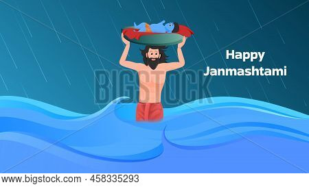 Happy Janmashtami Vector Illustration, Indian Festival Krishna Janmashtami Vector Illustration.
