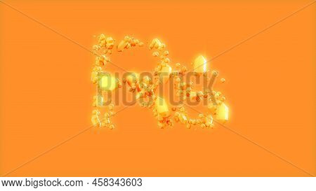 Rupee Symbol On Orange Background - Design Sweet Crystals Alphabet, Isolated - Object 3d Rendering