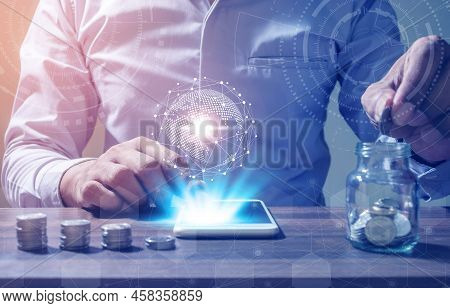 Online Banking Savings Concept, Online Investment Savings, Online Stock Investors, Internet Financia
