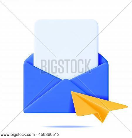 3d Mail Envelope And Paper Plane Isolated On White. Paper Letter And Origami Airplane. New Or Unread