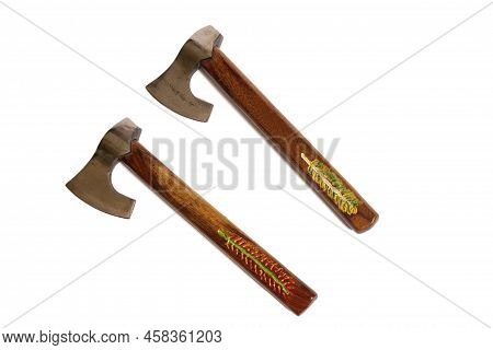 Pair Of Vintage Throwing Axes Isolated On White Background