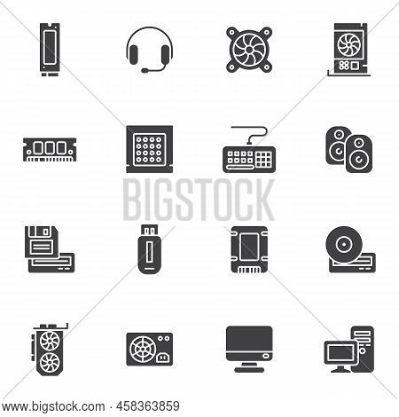 Pc Components Vector Icons Set, Modern Solid Symbol Collection, Computer Hardware Filled Style Picto