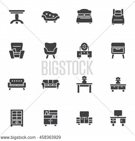 Furniture, Home Decor Vector Icons Set, Modern Solid Symbol Collection, Filled Style Pictogram Pack.