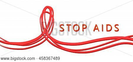 Stop Aids With Ribbon On Hand Design, First December And Awareness Theme Vector Illustration