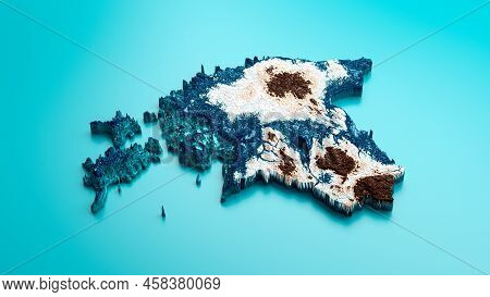 Topographic Estonia Map Hypsometric Elevation Tint Spectral Shaded Relief Map 3d Illustration
