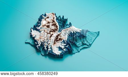 Topographic Ethiopia Map Hypsometric Elevation Tint Spectral Shaded Relief Map 3d Illustration