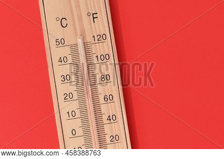 Thermometer Showing 40 Degrees Celsius Or 104 Degrees Fahrenheit During Summer Heat Wave