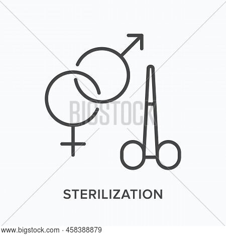 Sterilization Flat Line Icon. Vector Outline Illustration Of Forceps. Black Thin Linear Pictogram Fo