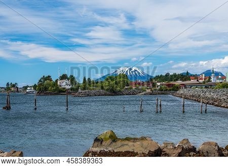 Extinct Volcano Of Mount Edgecumbe Rises Above The Harbor Town Of Sitka In Alaska