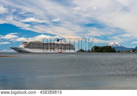 Sitka, Ak - 8 June 2022: Viking Orion Cruise Ship Anchored In Sitka Bay In Alaska