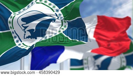 National Flags Of Martinique Waving The Flag Of France On A Clear Day. Martinique Is An Island Of Th