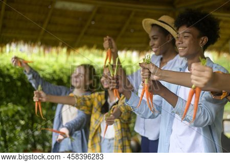 Group Of Mixed Race Students And Teacher Learning Agriculture  Technology In Smart Farming , Educati