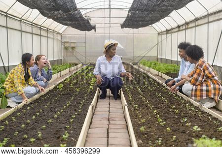 Group Of Mixed Race Students And Teacher Learning Agriculture  Technology In Smart Farming , Educati