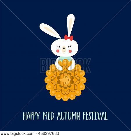 Mid Autumn Festival Rabbit With Mooncake Isolated Element. Chinese Traditional Festival Design Rabbi