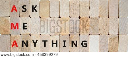 Ama Ask Me Anything Symbol. Concept Words Ama Ask Me Anything On Wooden Blocks On A Beautiful Wooden