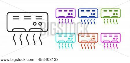 Black Line Air Conditioner Icon Isolated On White Background. Split System Air Conditioning. Cool An