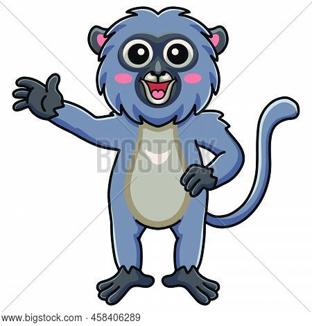Vector Illustration Of Cute Dusky Leaf Monkey Cartoon Waving Hand
