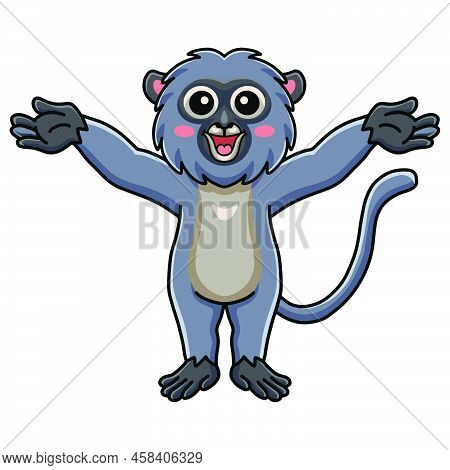 Vector Illustration Of Cute Dusky Leaf Monkey Cartoon Raising Hands