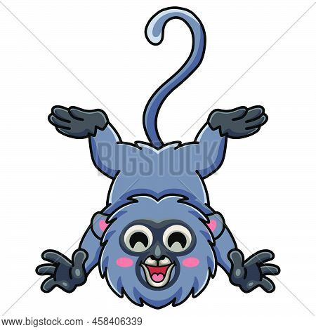 Vector Illustration Of Cute Dusky Leaf Monkey Cartoon Posing