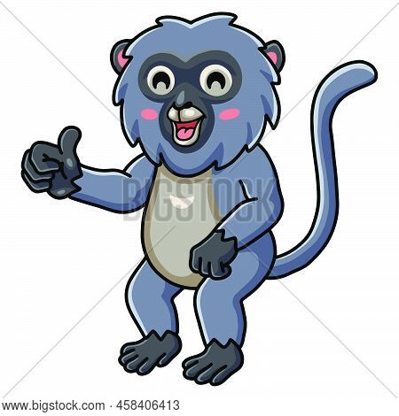 Vector Illustration Of Cute Dusky Leaf Monkey Cartoon Giving Thumb Up