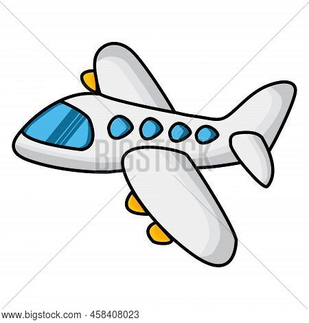 White Jet Airplane  For Travel Flight And Transportation Cartoon Icon.
Flat Style Cartoon Illustrati