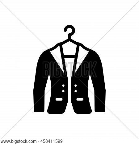 Black Solid Icon For Dressed Formal Gentleman Jacket Costume Attire Clothes Coat Raiment Garment Sui