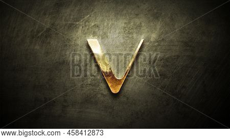 3d Rendering Cryptocurrency Vechain Coin On Colorful Background, Cryptocurrency Concept 3d Illustrat