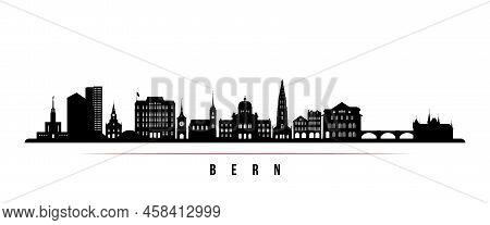 Bern Skyline Horizontal Banner. Black And White Silhouette Of Bern, Switzerland. Vector Template For