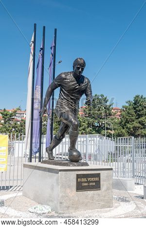 Pristina, Kosovo - June 5, 2022: Statue Of Fadil Avdullah Vokrri. Fadil Vokrri Was A Kosovo Albanian