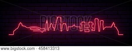 Red Neon Skyline Of Tbilisi. Bright Tbilisi City Long Banner. Vector Illustration.