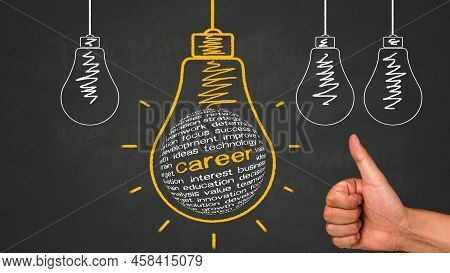 White Off Bulbs And One Yellow On Bulb And Write Career And Future The Concept Of Making Career In L