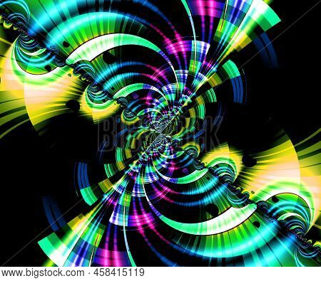 Computer Generated Abstract Colorful Fractal Artwork With Whirpool Spiral