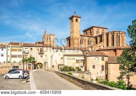 Siguenza,spain - May 30,2022 - View At The Houses And Cathedral Of Santa Maria  In The Streets Of Si
