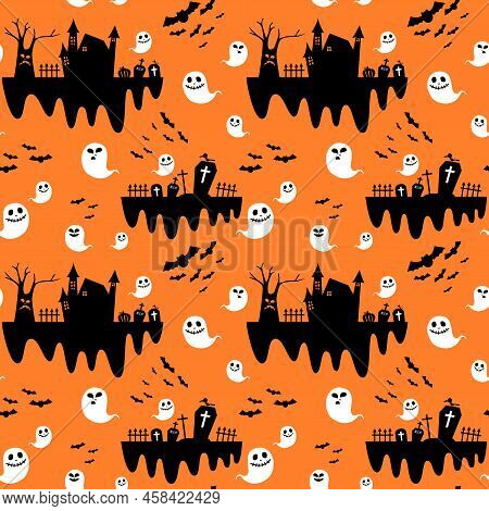 Seamless Pattern Seamless Pattern Ghost And Castle.