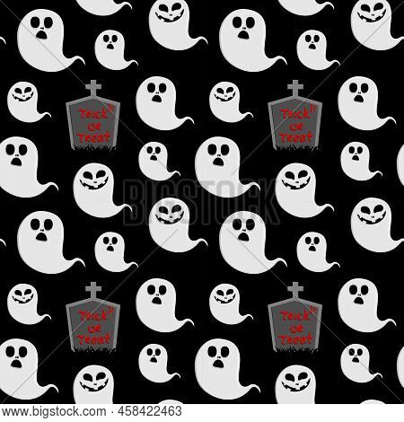 Seamless Pattern Scary Ghost And The Grave.
