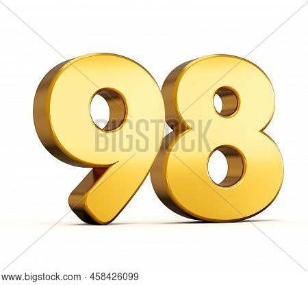 3d Illustration Of Golden Number Ninety Eight Or 98 Isolated On White Background With Shadow.