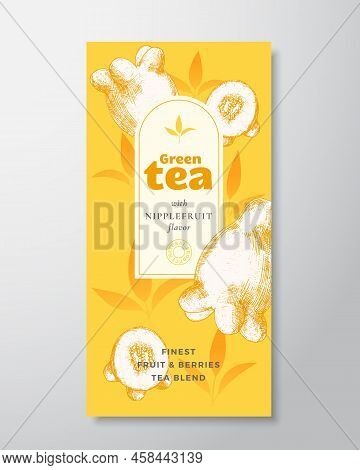 Fruit And Berries Tea Label Template. Abstract Vector Packaging Design Layout With Realistic Shadows