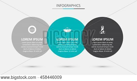 Set Folded Paper Boat, Ship Porthole And Lighthouse. Business Infographic Template. Vector
