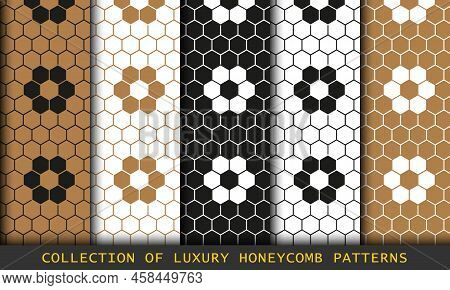 Honeycombs Set Of Geometric Seamless Patterns. Abstract Hexagons Geometric Graphic Design