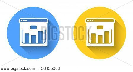 White Browser With Stocks Market Growth Graphs And Money Icon Isolated With Long Shadow Background. 