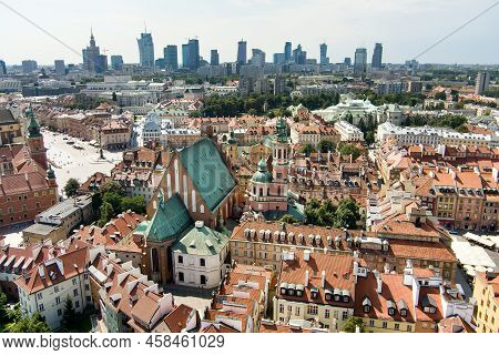 Aerial View Of Warsaw's Old Town, Which Was Completely Destroyed During The World War Ii And Later R