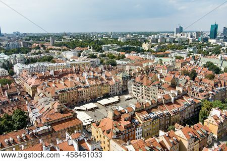 Aerial View Of Warsaw's Old Town Market Square, Which Was Completely Destroyed During The World War
