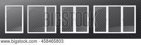 Plastic Wide Window Set. Collection Of Interior And Exterior Elements In Modern Style. Multiple Plas