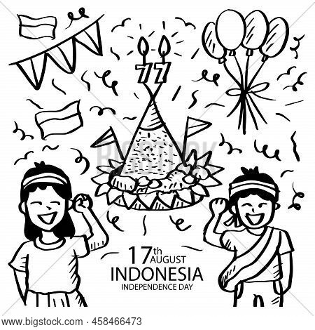 Indonesia Independence Day Doodle. August 17. Hand Drawing Illustration.