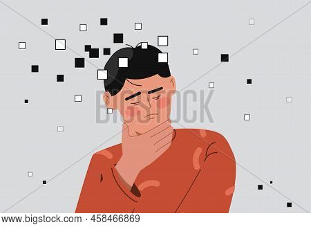 Memory Loss Concept. Man Unable To Remember Anything. Problems With Health And Functioning Of Brain,